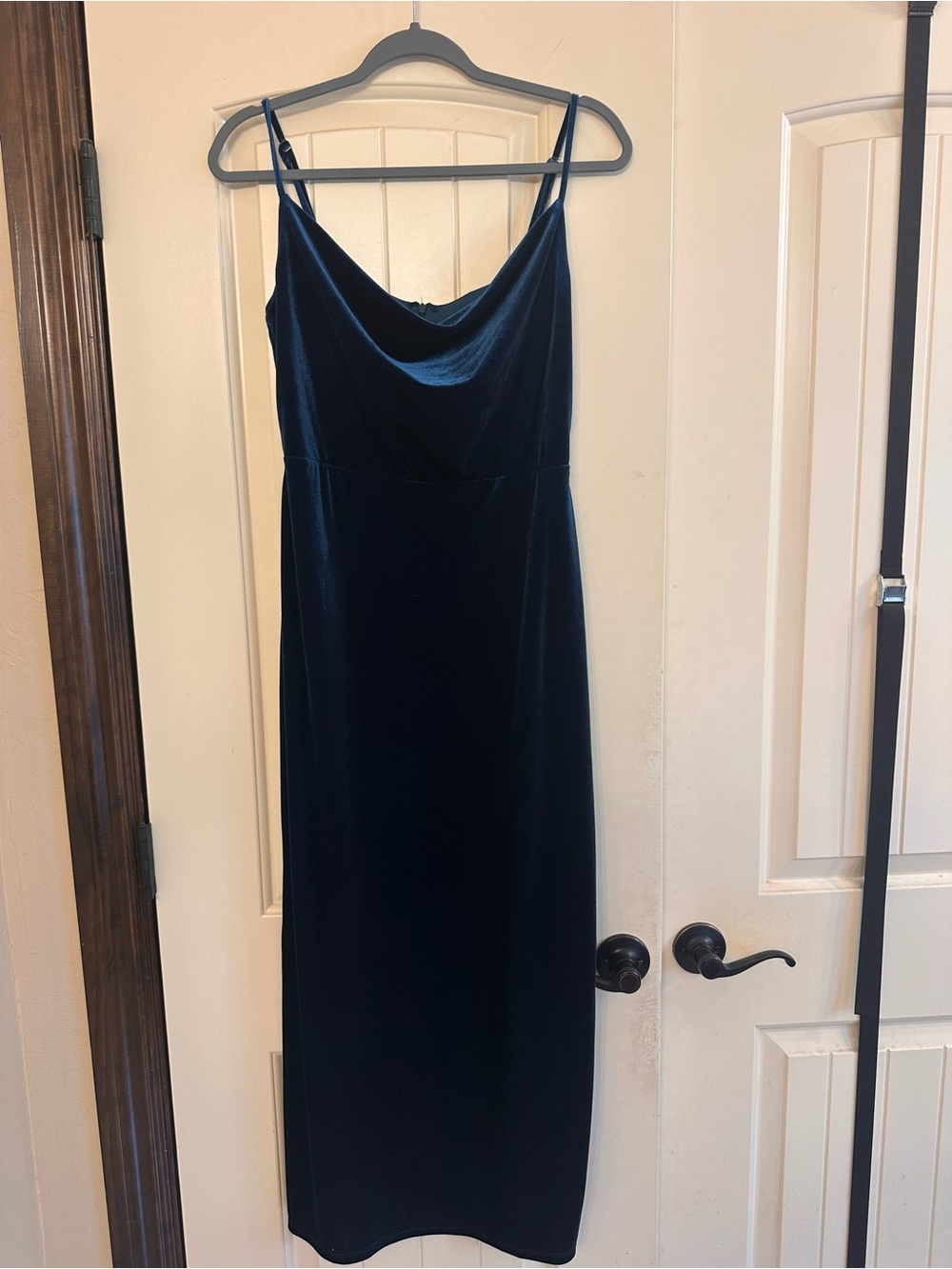 Elegant Taylor Blue Velvet Slip Dress - Sleeveless Cowl Neck